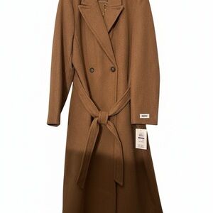 DKNY Tan Double-Breasted Coat with Belt 48” 2 outside pockets 1 inside.